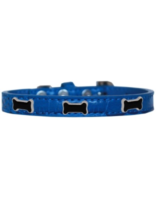 Black Bone Widget Croc Dog Collar Blue Size 10