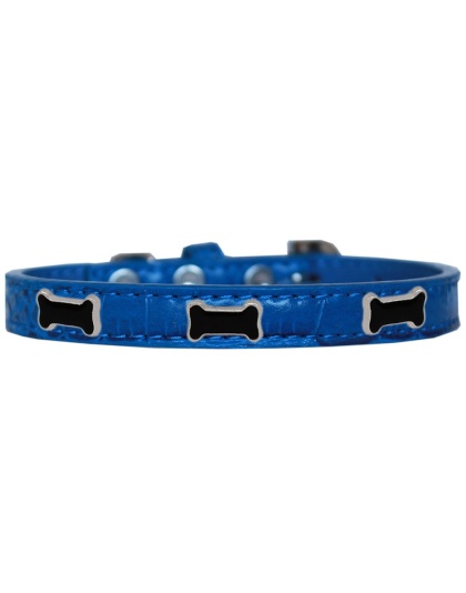 Black Bone Widget Croc Dog Collar Blue Size 10