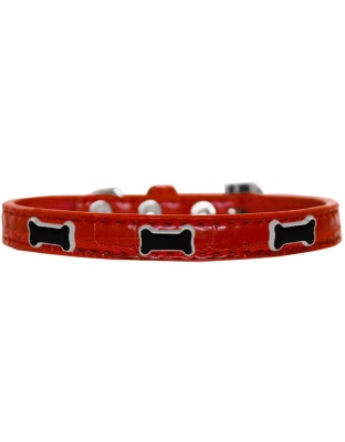 Black Bone Widget Croc Dog Collar Red Size 10