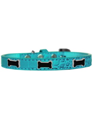 Black Bone Widget Croc Dog Collar Turquoise Size 10