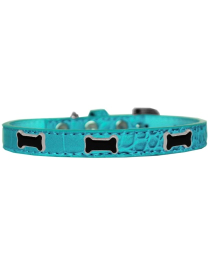 Black Bone Widget Croc Dog Collar Turquoise Size 10