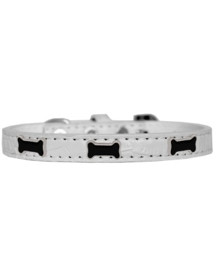 Black Bone Widget Croc Dog Collar White Size 10