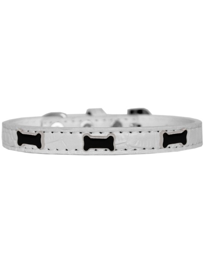 Black Bone Widget Croc Dog Collar White Size 10