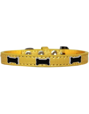 Black Bone Widget Croc Dog Collar Yellow Size 10