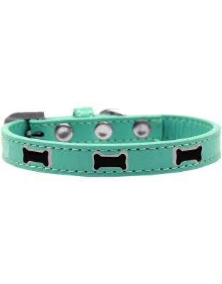 Black Bone Widget Dog Collar Aqua Size 10