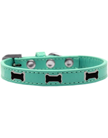 Black Bone Widget Dog Collar Aqua Size 10