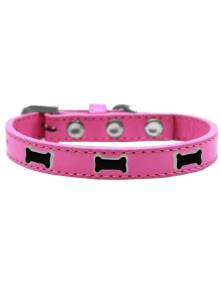 Black Bone Widget Dog Collar Bright Pink Size 10