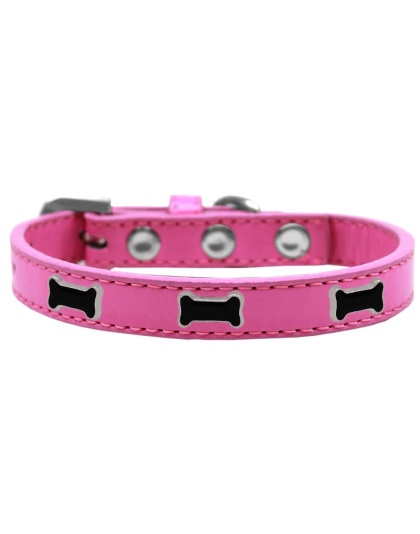 Black Bone Widget Dog Collar Bright Pink Size 10