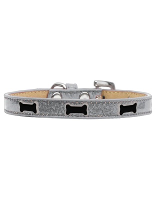 Black Bone Widget Dog Collar Silver Ice Cream Size 10