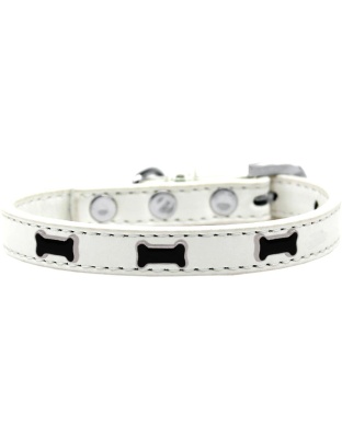 Black Bone Widget Dog Collar White Size 10