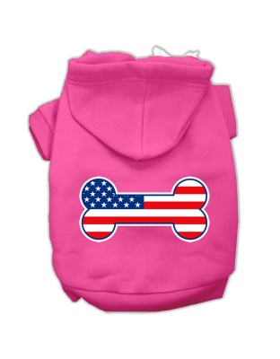 Bone Shaped American Flag Screen Print Pet Hoodies Bright Pink Size L