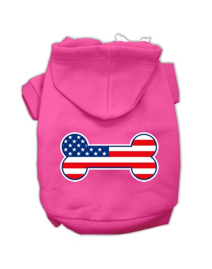 Bone Shaped American Flag Screen Print Pet Hoodies Bright Pink Size L
