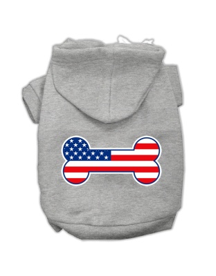 Bone Shaped American Flag Screen Print Pet Hoodies Grey Size L