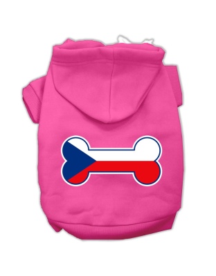 Bone Shaped Czech Republic Flag Screen Print Pet Hoodies Bright Pink Size L