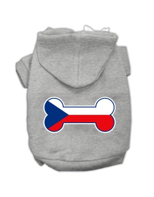 Bone Shaped Czech Republic Flag Screen Print Pet Hoodies Grey L