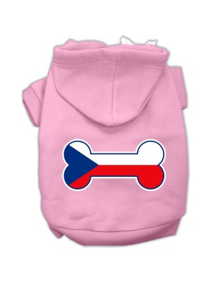 Bone Shaped Czech Republic Flag Screen Print Pet Hoodies Light Pink Size L