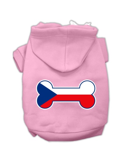 Bone Shaped Czech Republic Flag Screen Print Pet Hoodies Light Pink Size L