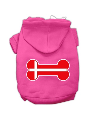 Bone Shaped Denmark Flag Screen Print Pet Hoodies Bright Pink Size L