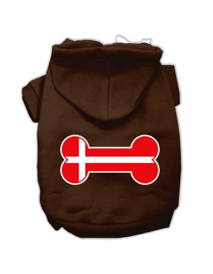 Bone Shaped Denmark Flag Screen Print Pet Hoodies Brown L