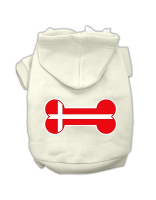 Bone Shaped Denmark Flag Screen Print Pet Hoodies Cream Size L