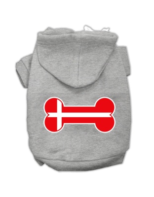 Bone Shaped Denmark Flag Screen Print Pet Hoodies Grey L