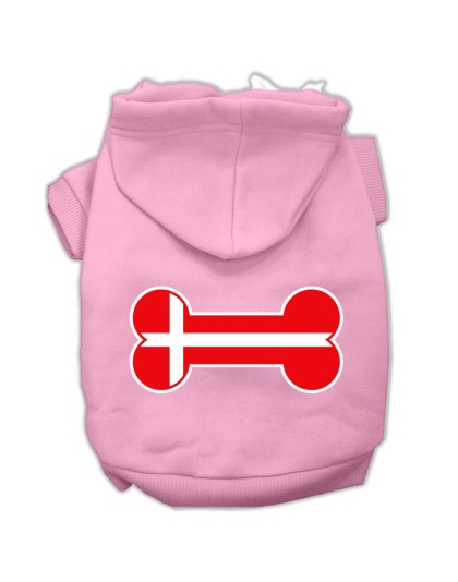 Bone Shaped Denmark Flag Screen Print Pet Hoodies Light Pink Size L