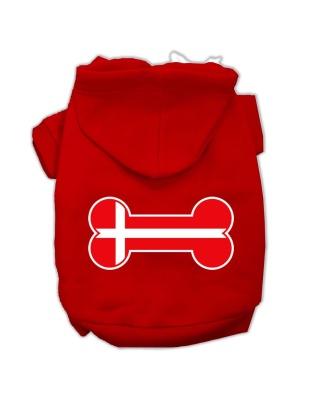 Bone Shaped Denmark Flag Screen Print Pet Hoodies Red Size L