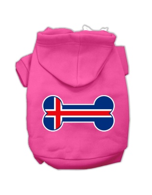 Bone Shaped Iceland Flag Screen Print Pet Hoodies Bright Pink Size L