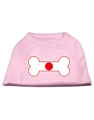 Bone Shaped Japan Flag Screen Print Shirts Light Pink L