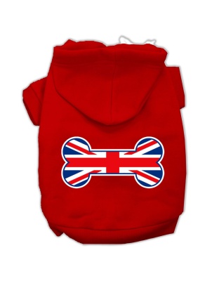 Bone Shaped United Kingdom (Union Jack) Flag Screen Print Pet Hoodies Red Size L