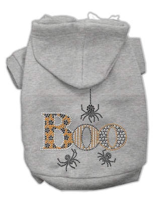 Boo Rhinestone Hoodies Grey L