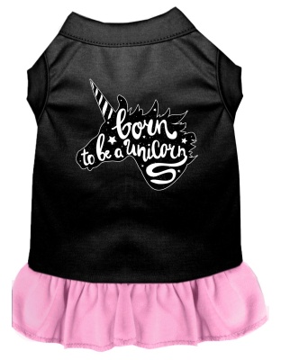 Born to be a Unicorn Screen Print Dog Dress Black with Light Pink Lg