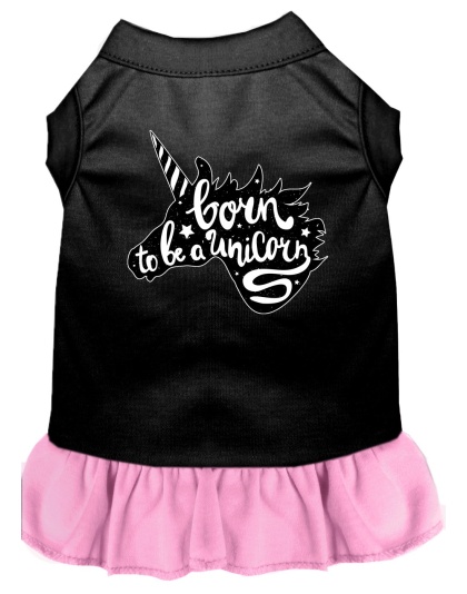 Born to be a Unicorn Screen Print Dog Dress Black with Light Pink Lg