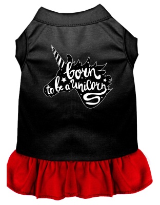 Born to be a Unicorn Screen Print Dog Dress Black with Red Lg