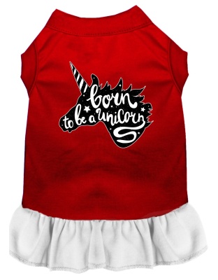 Born to be a Unicorn Screen Print Dog Dress Red with White Lg