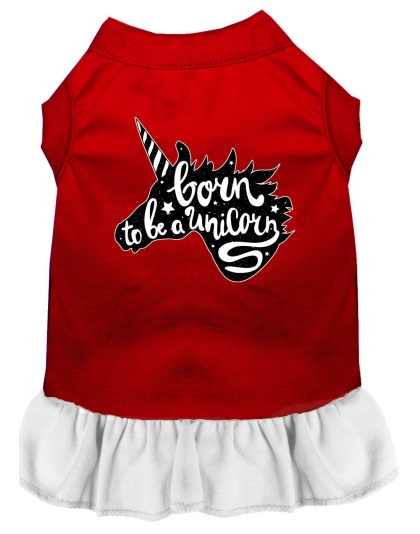 Born to be a Unicorn Screen Print Dog Dress Red with White Lg