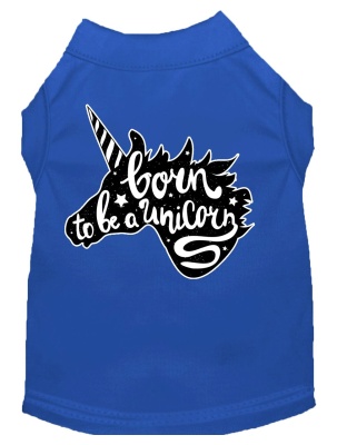 Born to be a Unicorn Screen Print Dog Shirt Blue Lg