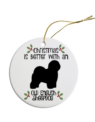 Breed Specific Round Christmas Ornament Old English Sheepdog