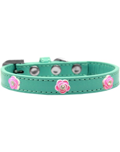 Bright Pink Rose Widget Dog Collar Aqua Size 10
