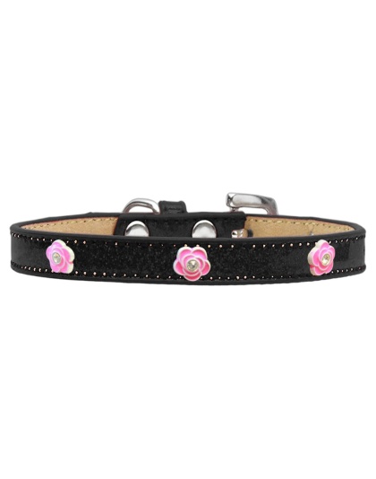 Bright Pink Rose Widget Dog Collar Black Ice Cream Size 10