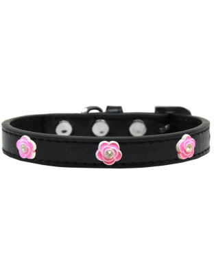 Bright Pink Rose Widget Dog Collar Black Size 10