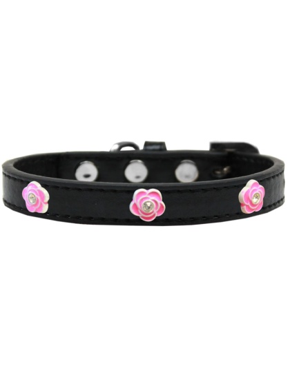 Bright Pink Rose Widget Dog Collar Black Size 10