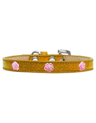 Bright Pink Rose Widget Dog Collar Gold Ice Cream Size 10