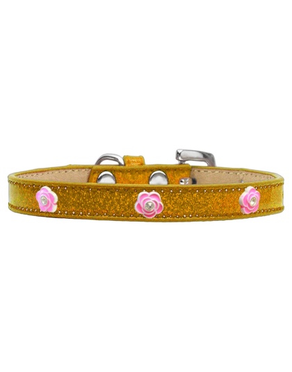Bright Pink Rose Widget Dog Collar Gold Ice Cream Size 10