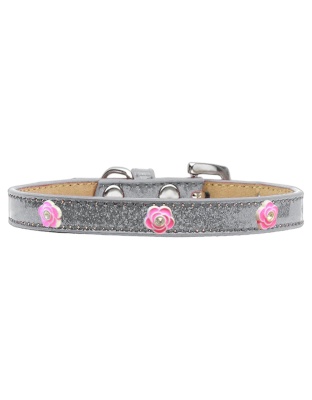 Bright Pink Rose Widget Dog Collar Silver Ice Cream Size 10