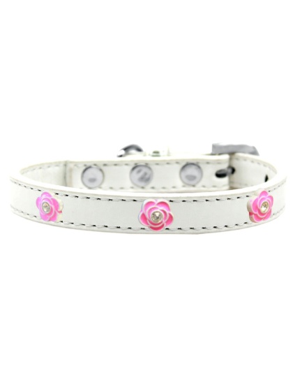 Bright Pink Rose Widget Dog Collar White Size 10