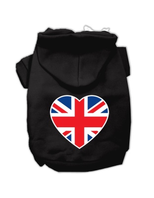 British Flag Heart Screen Print Pet Hoodies Black Size Lg