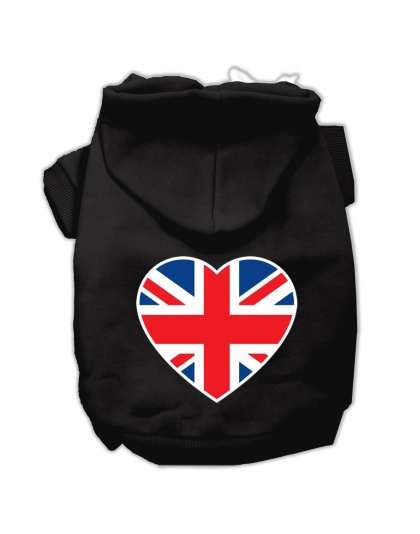 British Flag Heart Screen Print Pet Hoodies Black Size Lg