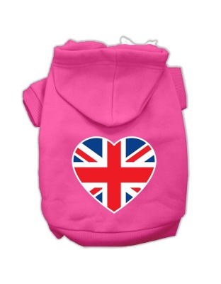 British Flag Heart Screen Print Pet Hoodies Bright Pink Size Med