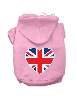 British Flag Heart Screen Print Pet Hoodies Light Pink Size Med